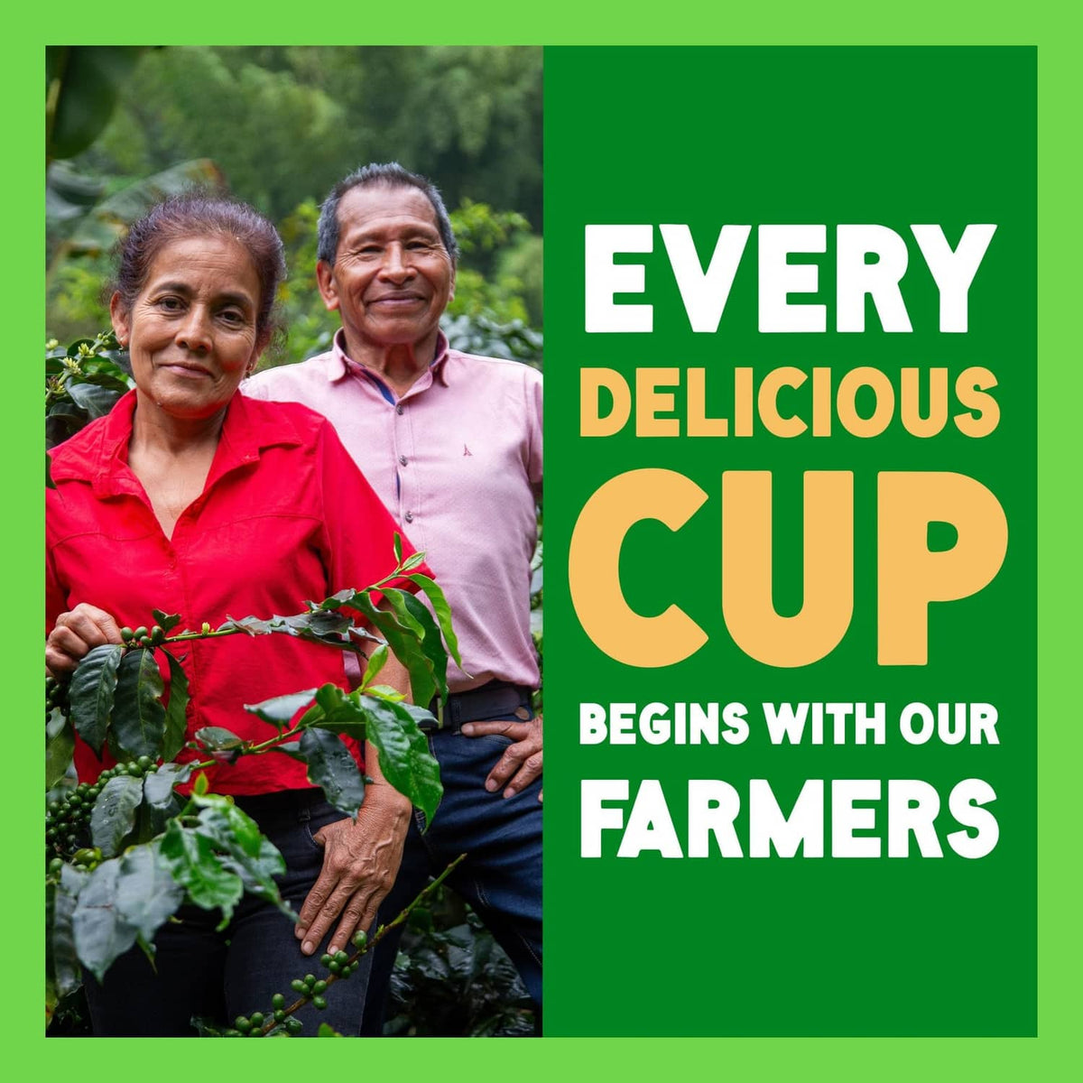Farmers photo panel for Green Mountain coffee with Every Delicious Cup design