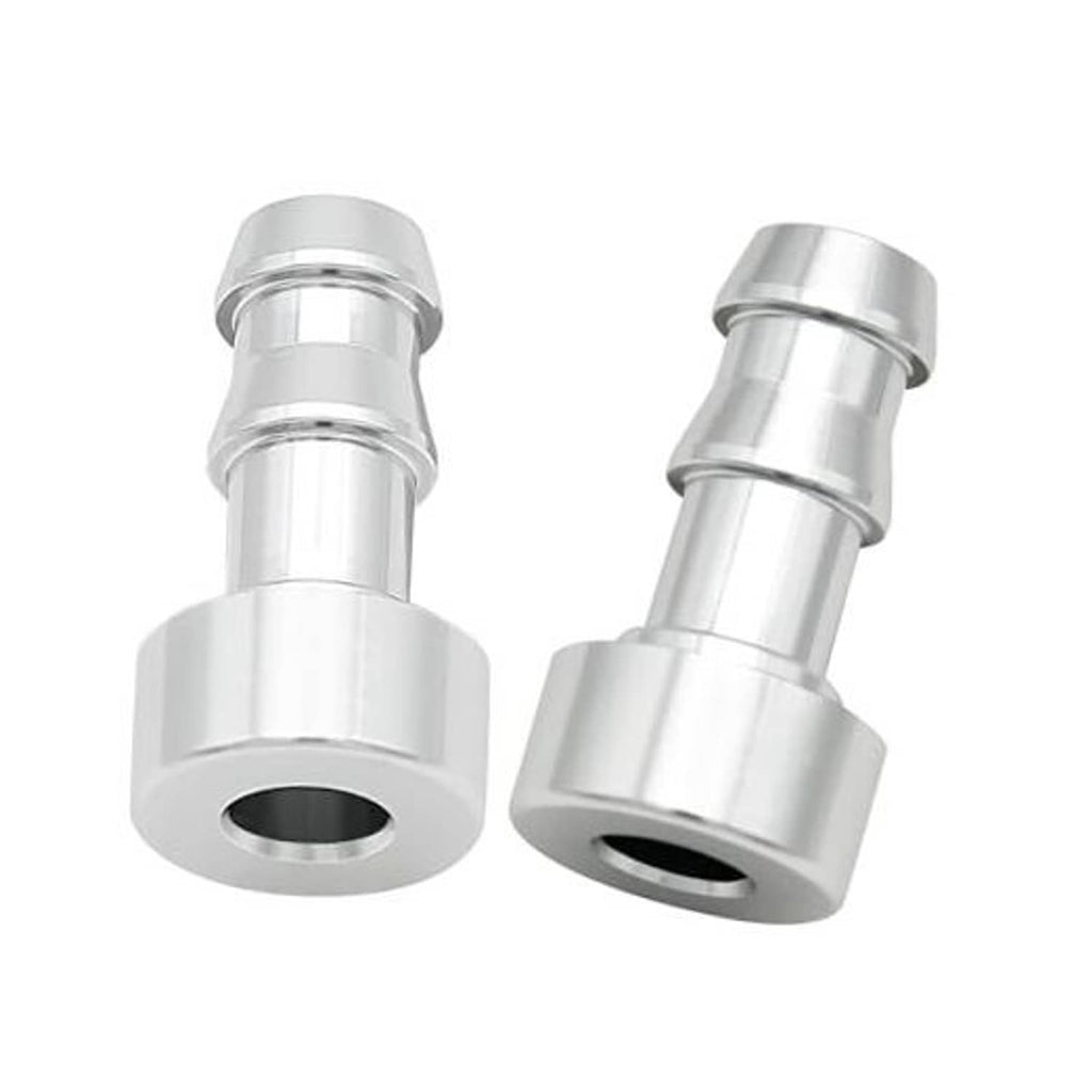 3/8 hose barb weld-on adapter, polished aluminum, flanged base and end ports