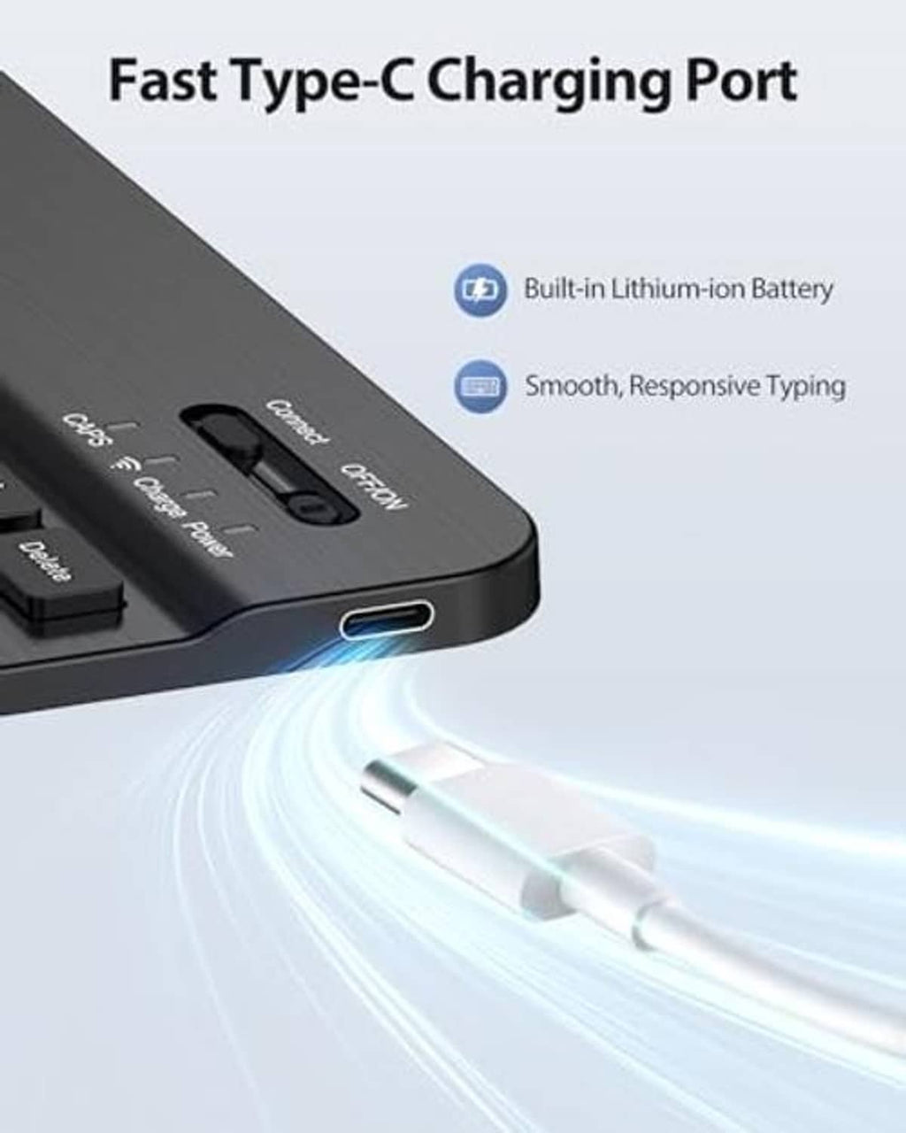 Black tablet keyboard case edge with Type-C charging port