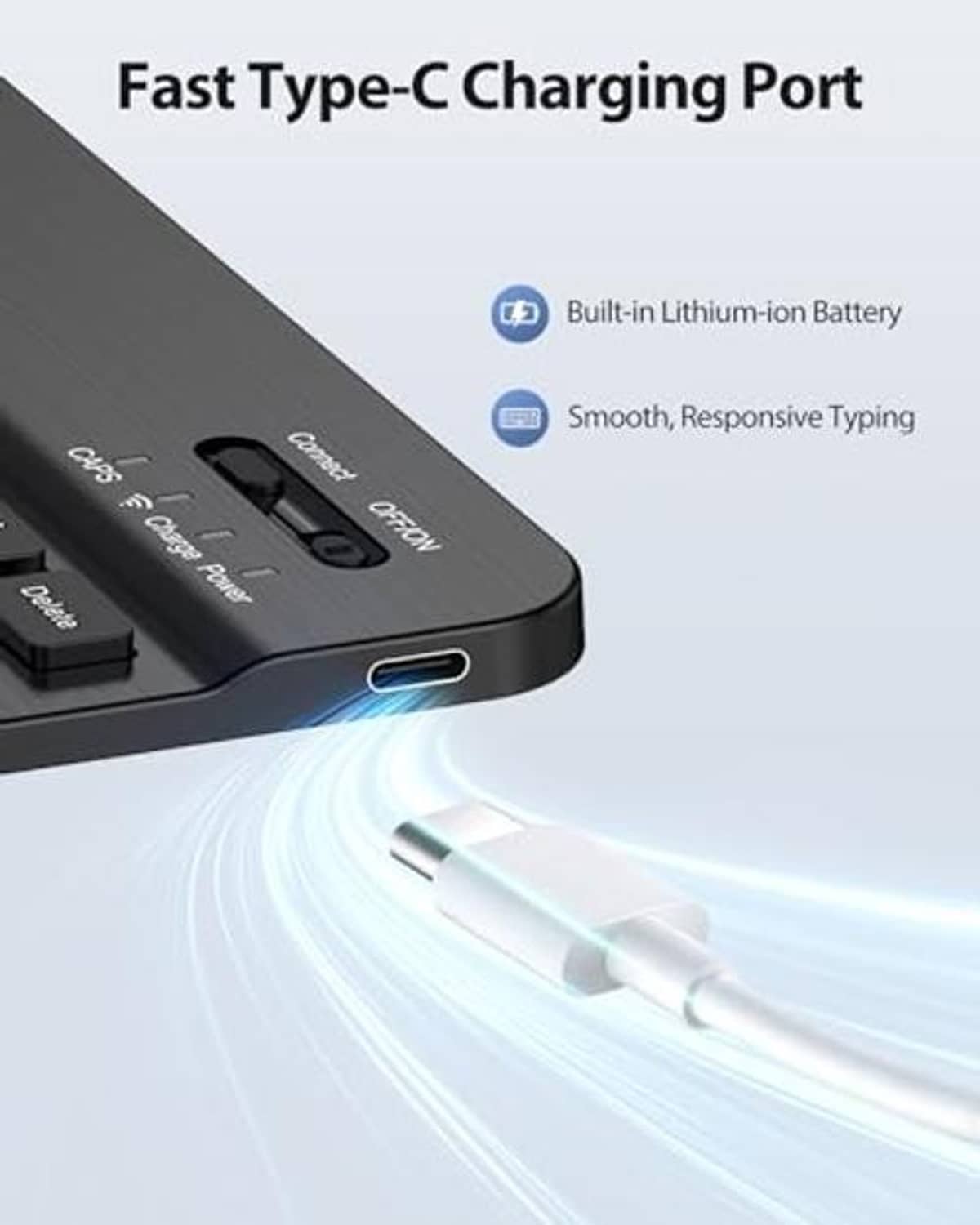 Black tablet keyboard case edge with Type-C charging port