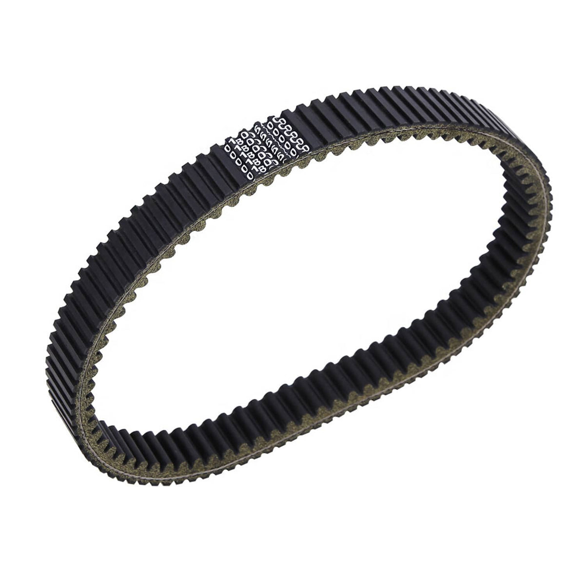 Drive belt with toothed edge and black ribbed sides