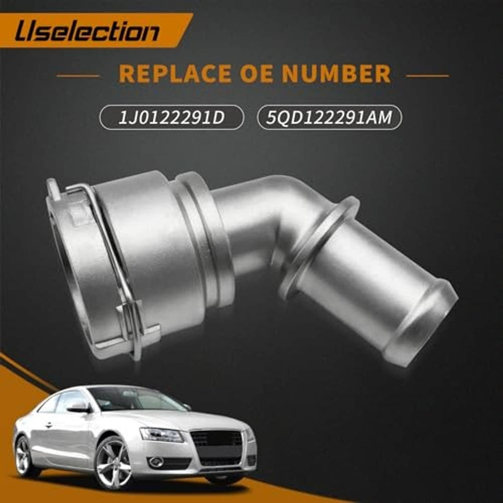 Silver aluminum cooling quick connector elbow joint with spring clamp and angled outlet