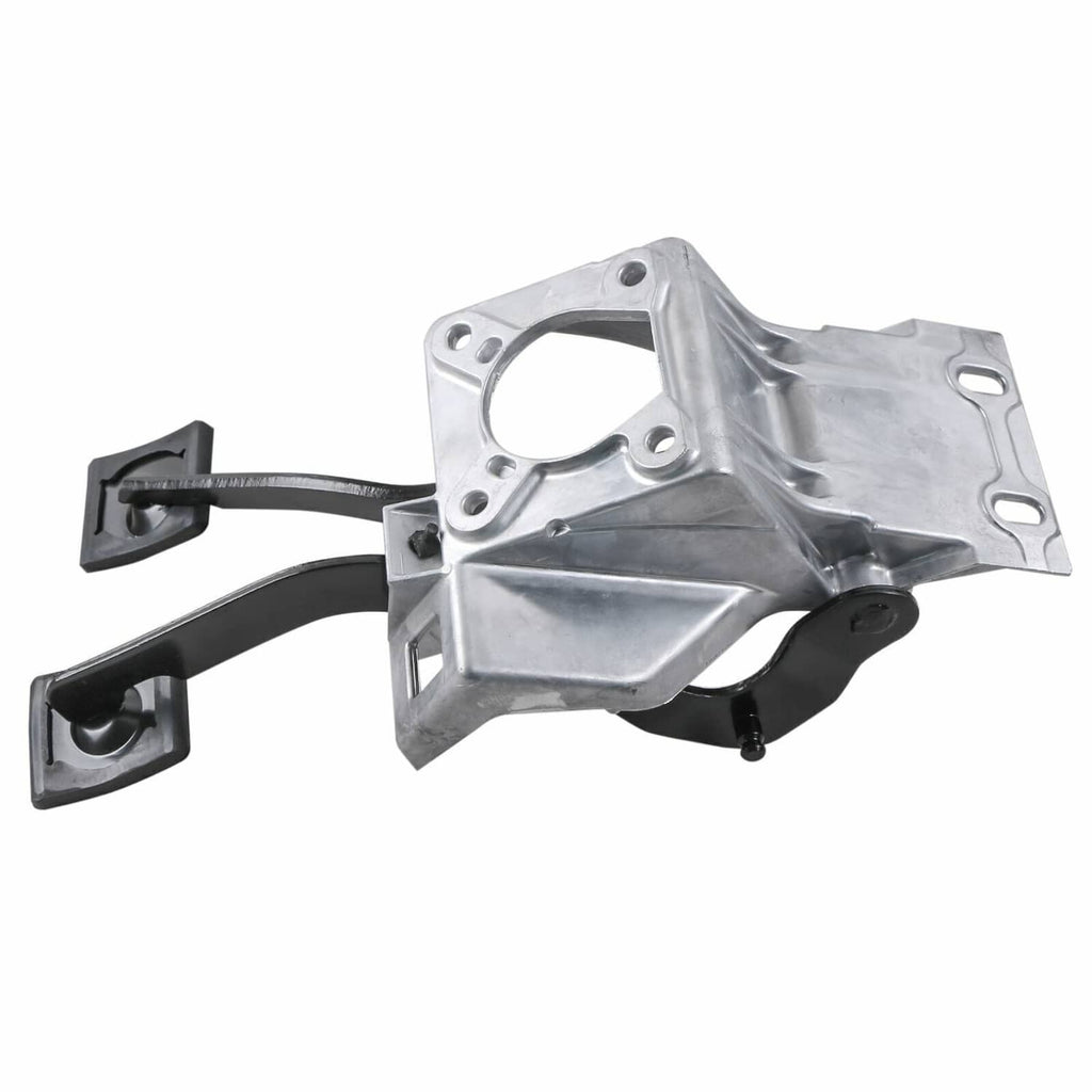Brake clutch pedal bracket mount assembly with black pedal pads and silver mounting plate
