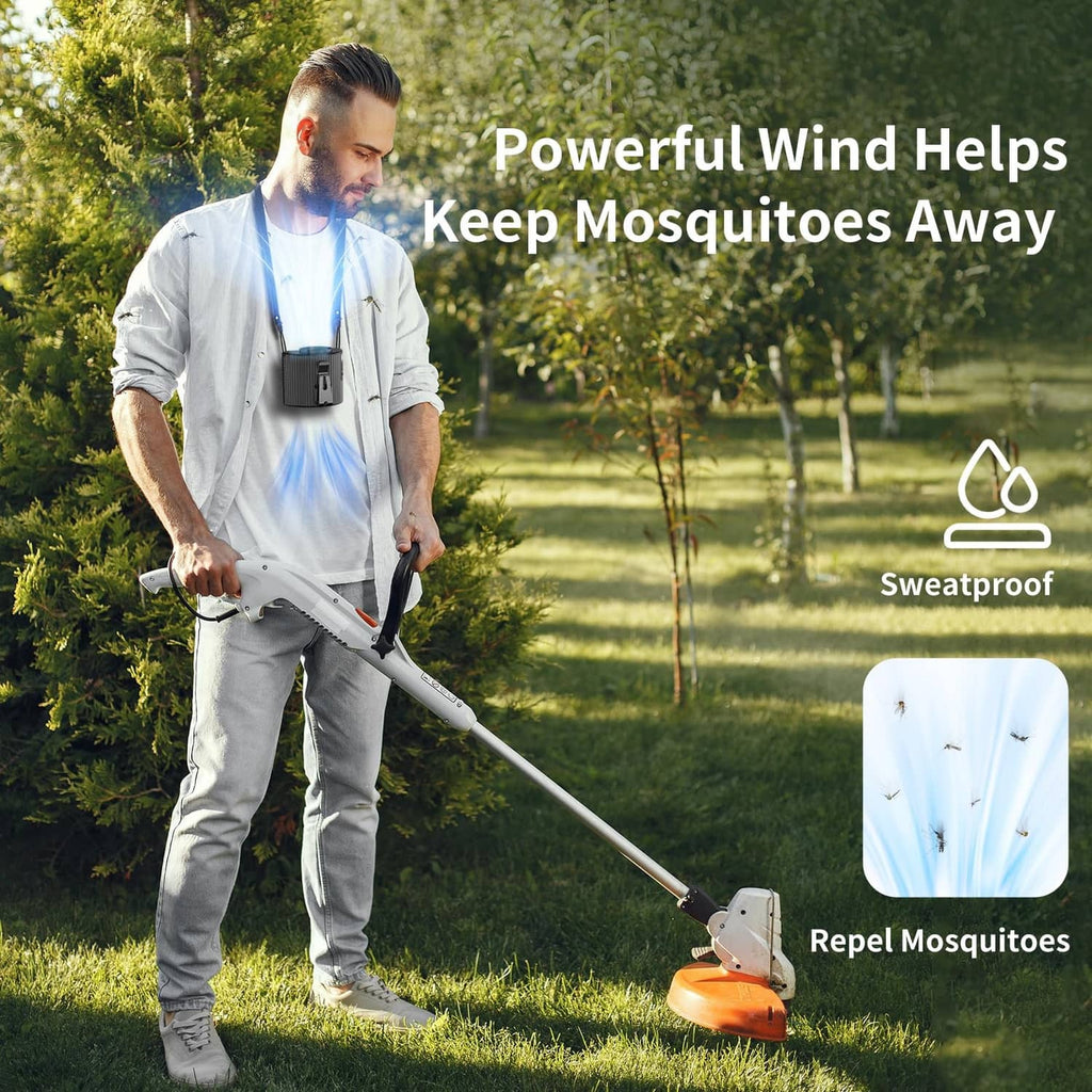 Black waist clip fan on a belt, personal cooling airflow for outdoor use