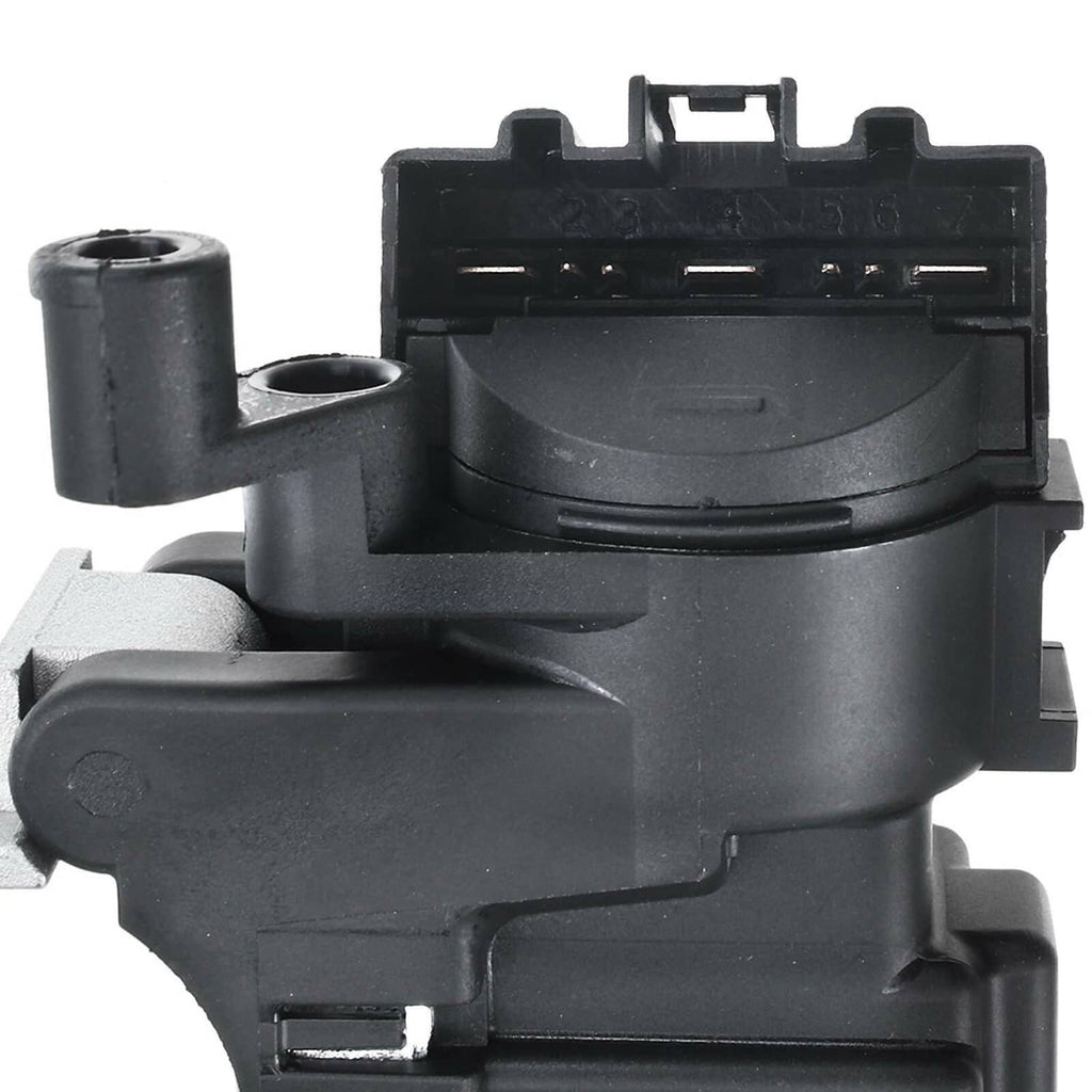 Black ignition lock housing with exposed connector slot and circular metal mounting ring