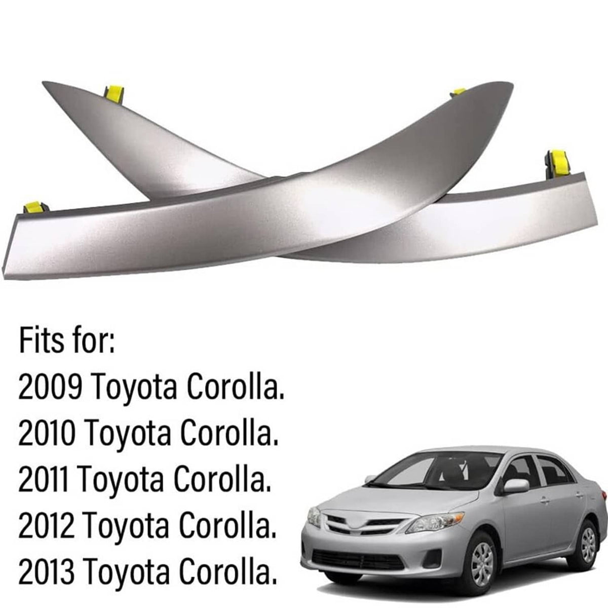 Front dashboard trim strips, metallic gray pair with yellow clip fasteners