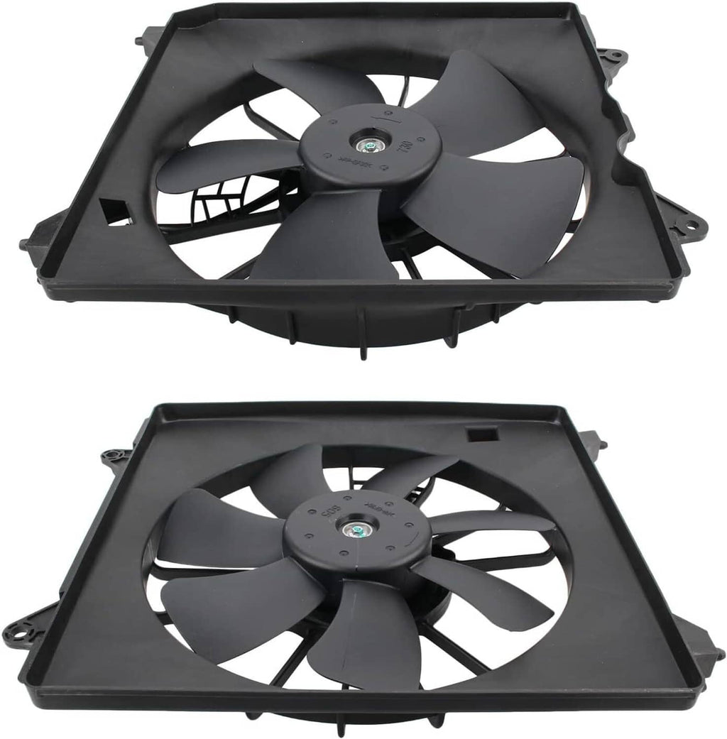 Radiator cooling fan with black blades, circular motor hub, and mounting bracket