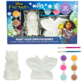 Kids paint-your-own figurines kit with two white animal molds, brushes, and paint pots