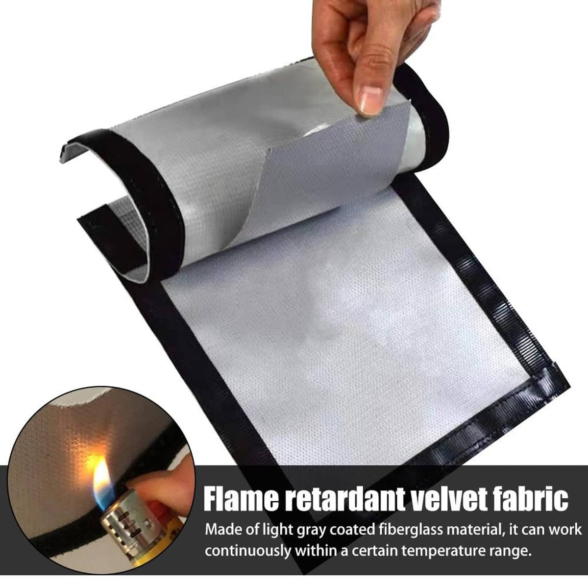 Removable tent stove jack fabric roll with black edging and a square ventilation panel