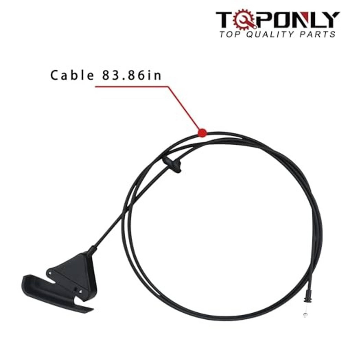Black hood release cable with pull handle and measured cable length