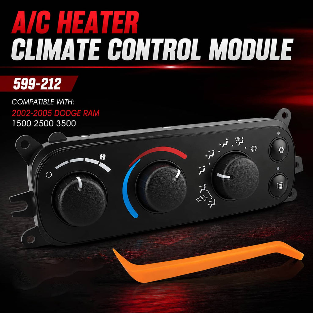 A/C heater climate control module with three large knobs and accessory button cluster