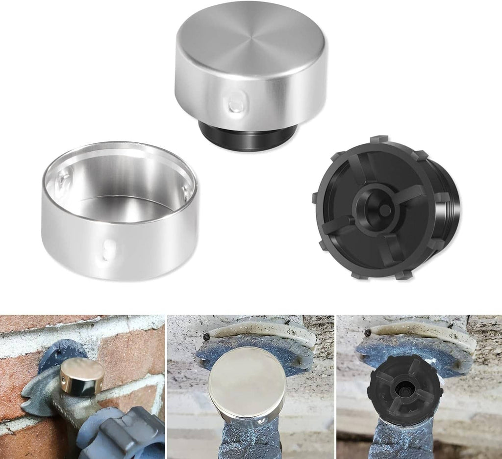 Vacuum breaker repair kit with silver cap, metal insert, and black valve housing pieces