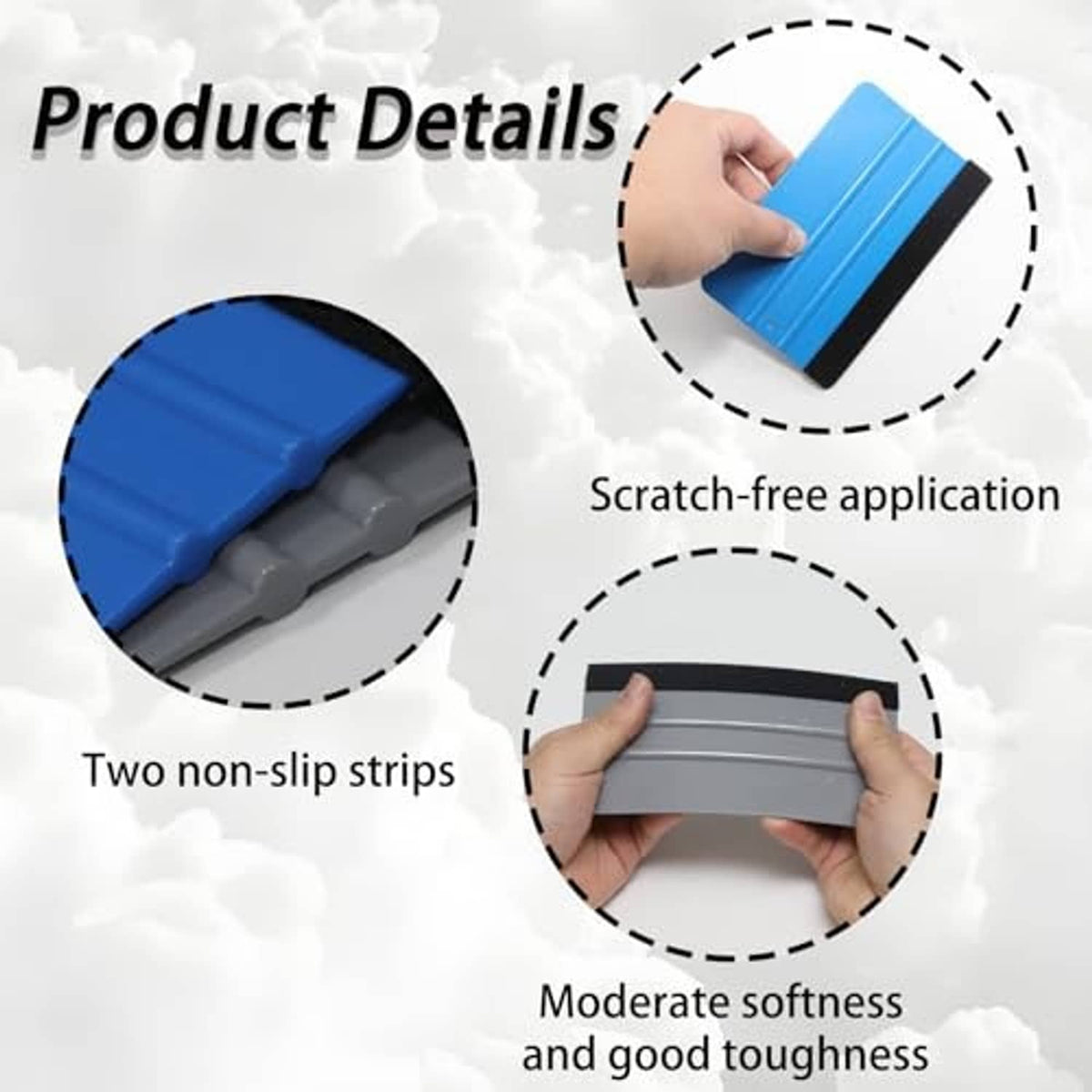Close-up felt-edge squeegee scraper kit with non-slip strips and gray backing