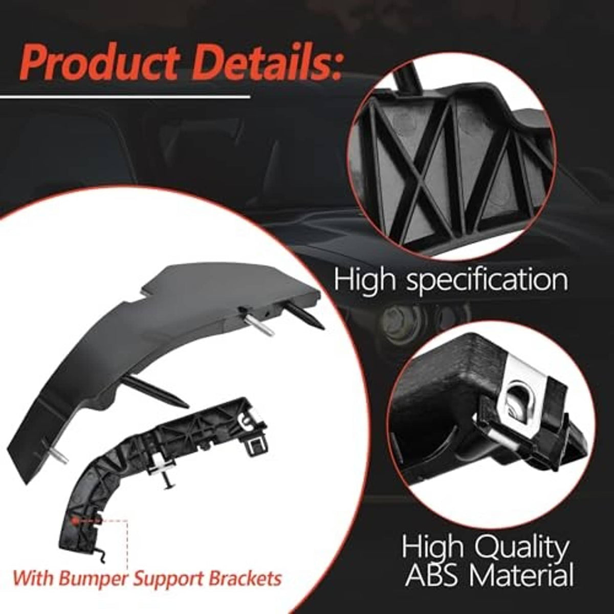 Black ABS bumper support bracket covers with mounting points and reinforced tabs