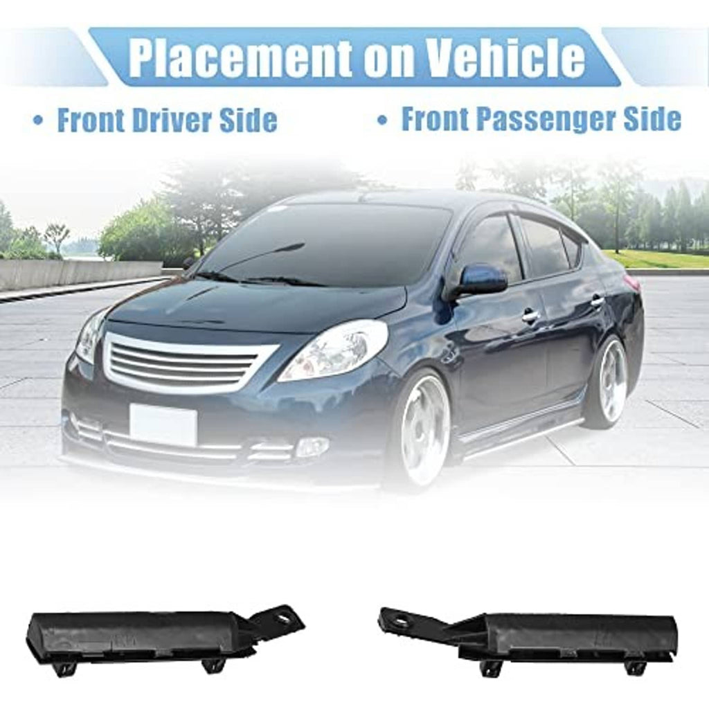 Front bumper support brackets, left and right, black plastic with mounting posts
