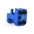 Blue chain link press tool with four black die inserts and press off/on markings