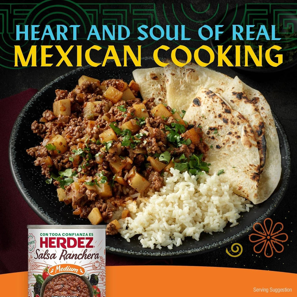 HERDEZ Salsa Ranchera medium can on Mexican cooking serving card