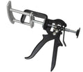 Dual piston brake pad spreader tool with black trigger handle and gray metal frame