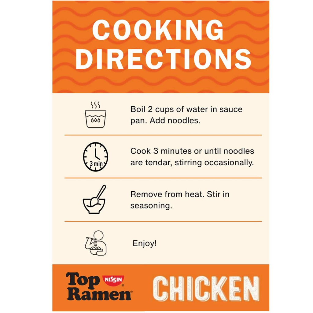 Top Ramen chicken noodle soup cooking directions card