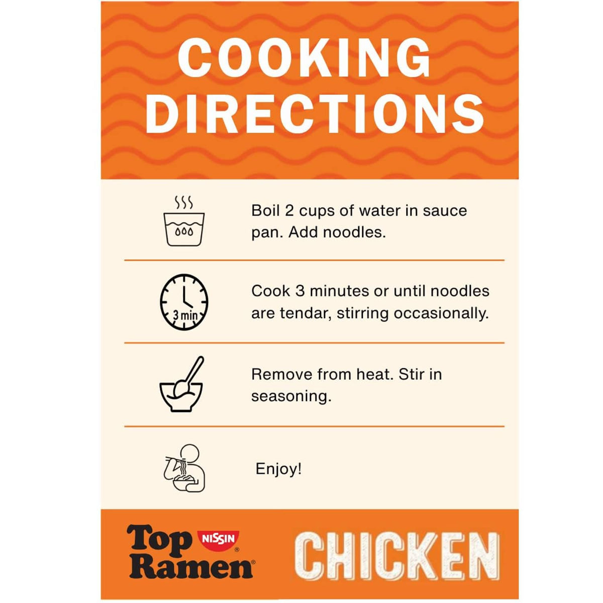 Top Ramen chicken noodle soup cooking directions card