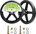 Black spoked lawn mower wheel and tire set with axle hardware pieces