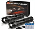 Black LED tactical flashlight, 2-pack, textured grip and bright front lens