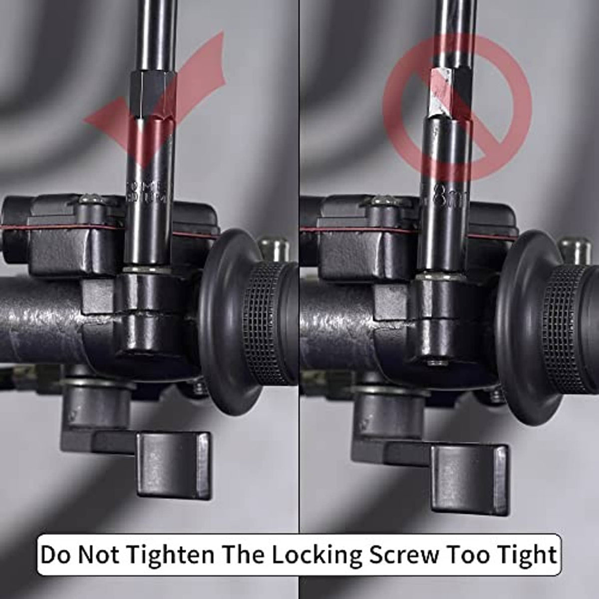 Thumb throttle housing showing locking screw and adjustment area with cables