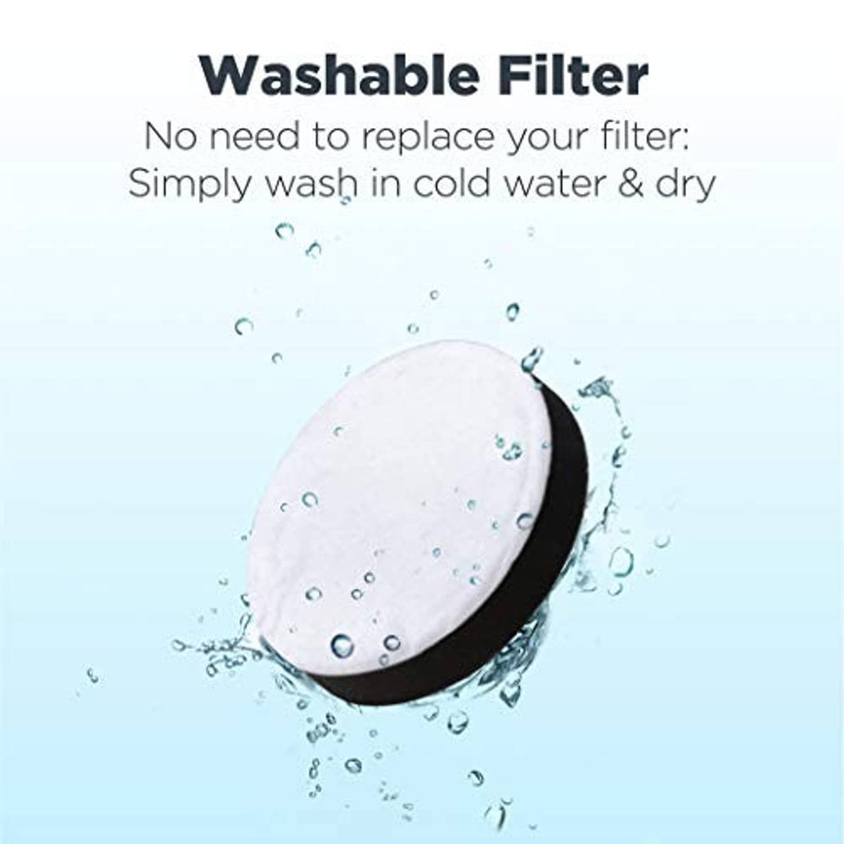 Washable black filter with water droplets for green bagless upright vacuum