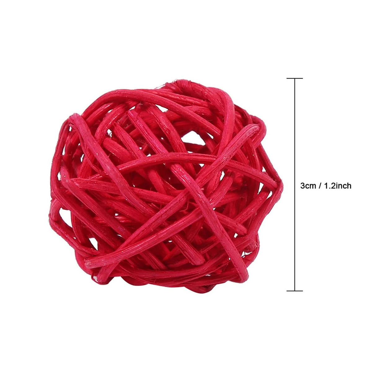 Red 1.2 inch wicker rattan ball, close-up of woven lattice texture
