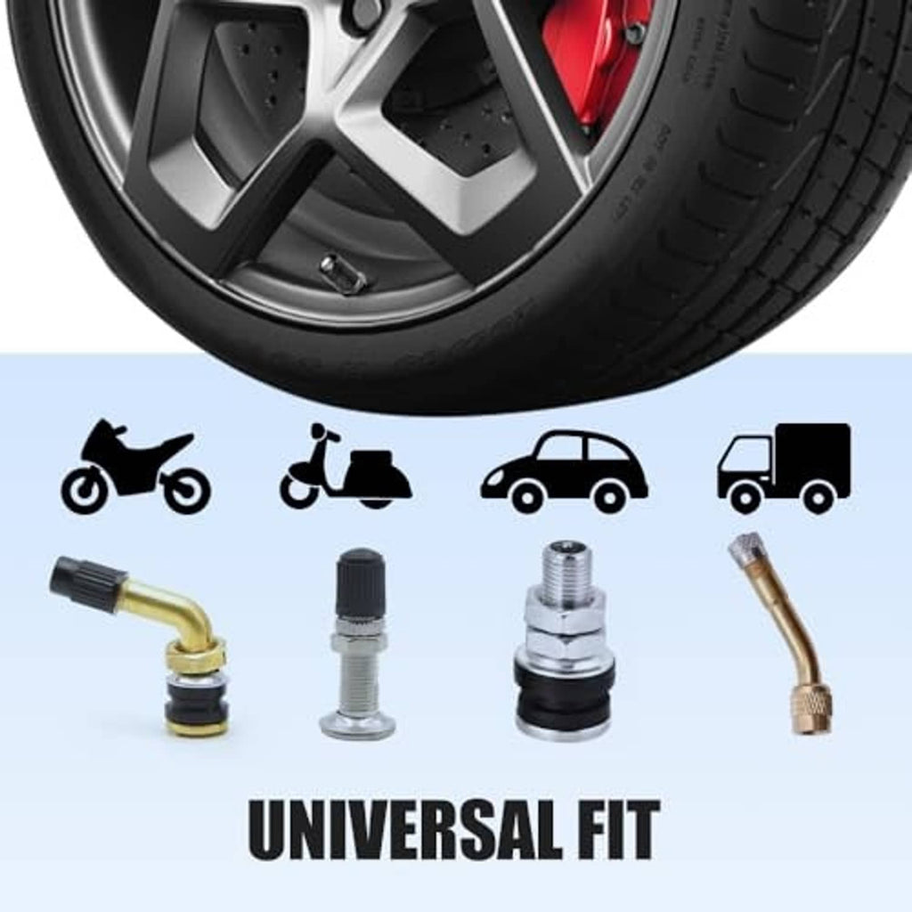 Black carbon fiber-style valve stem cap installed on a tire wheel
