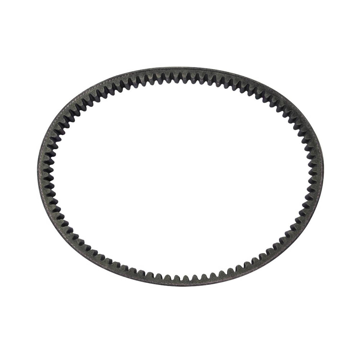 Black ribbed drive belt loop with toothed inner edge and textured surface