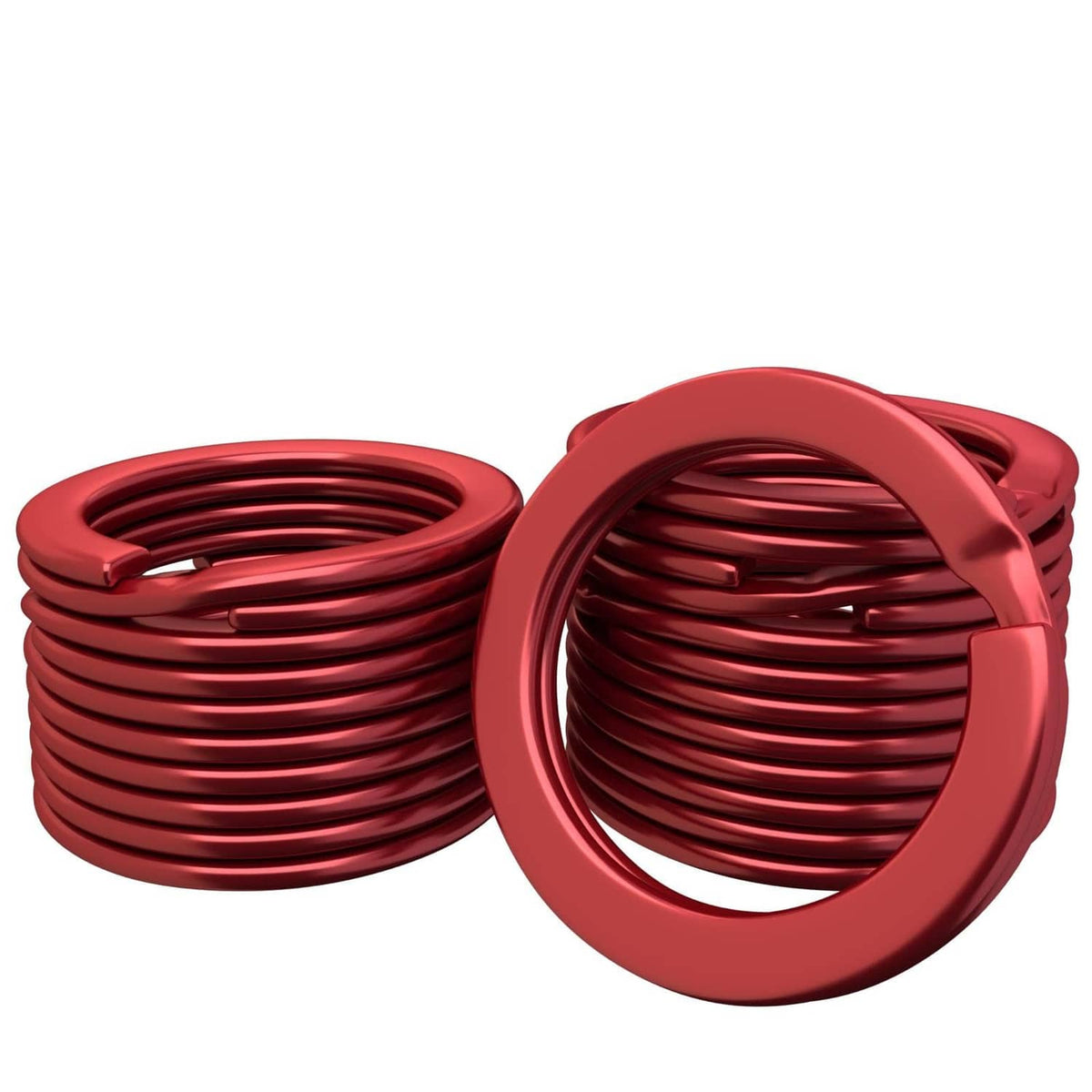 Silipac small red heavy-duty key ring set, stacked metal rings close-up