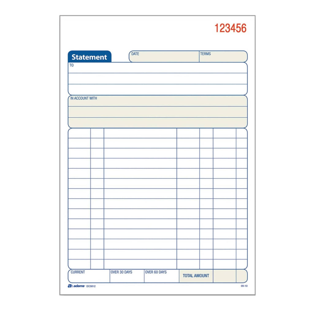 Statement ledger book with printed columns and lines, carbonless 2-part