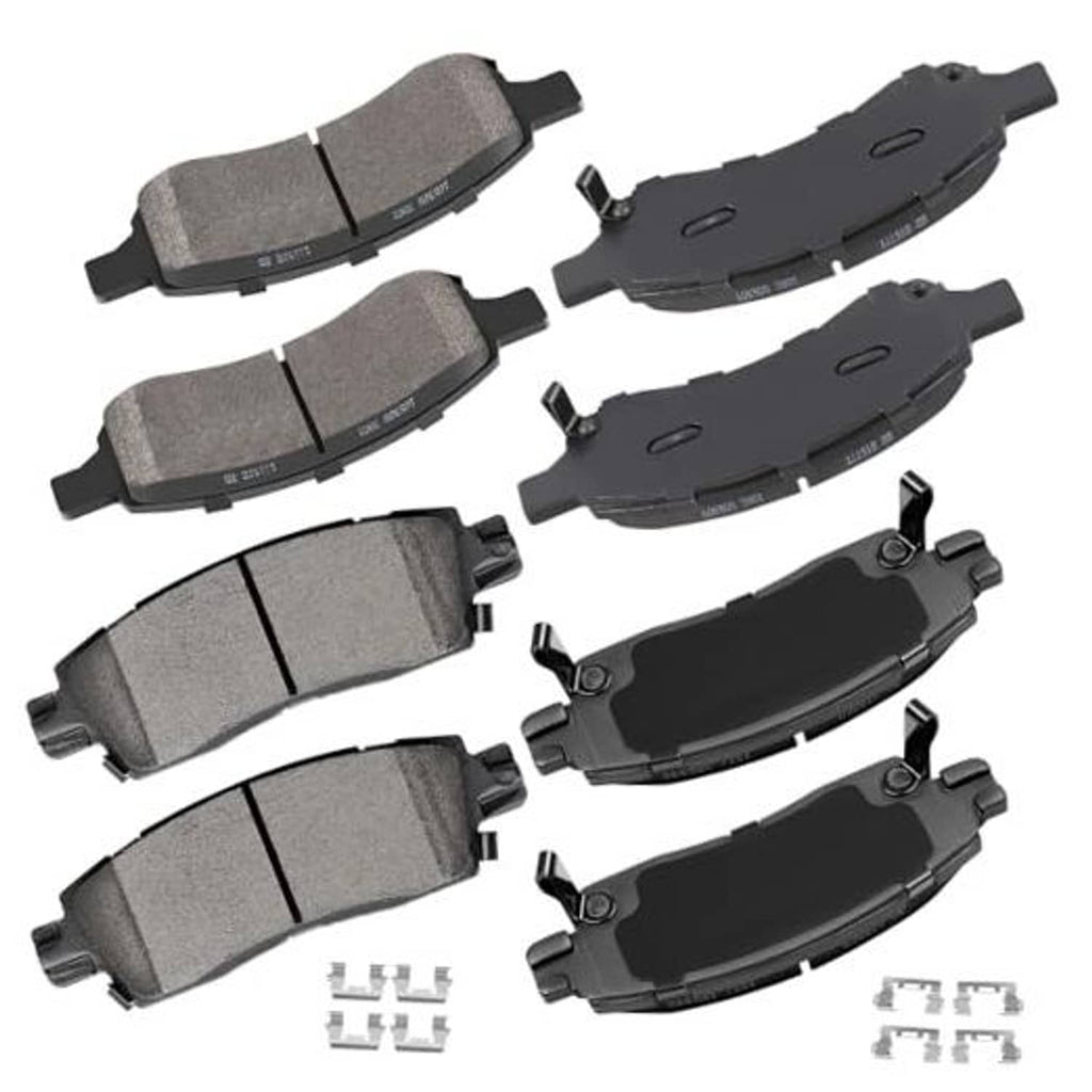 Ceramic front and rear brake pads set with hardware; grey and black pads