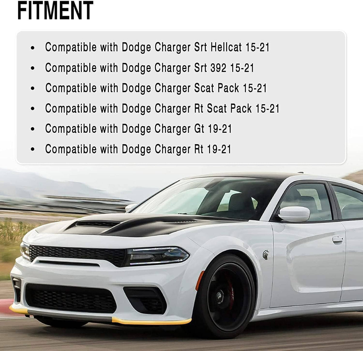 Yellow front bumper lip protector installed on a white car front bumper