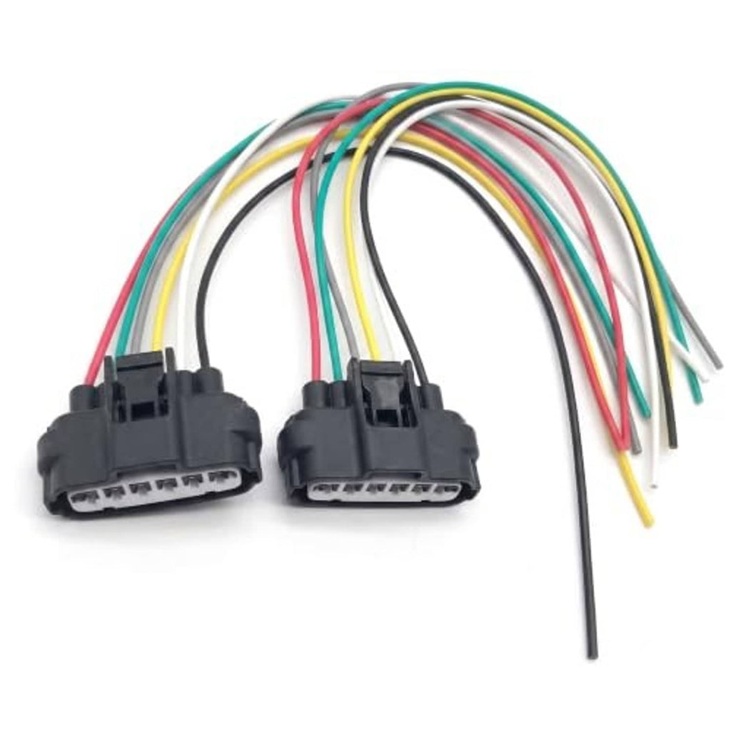Two 6-pin throttle body wiring pigtails with multicolor leads and connector plugs