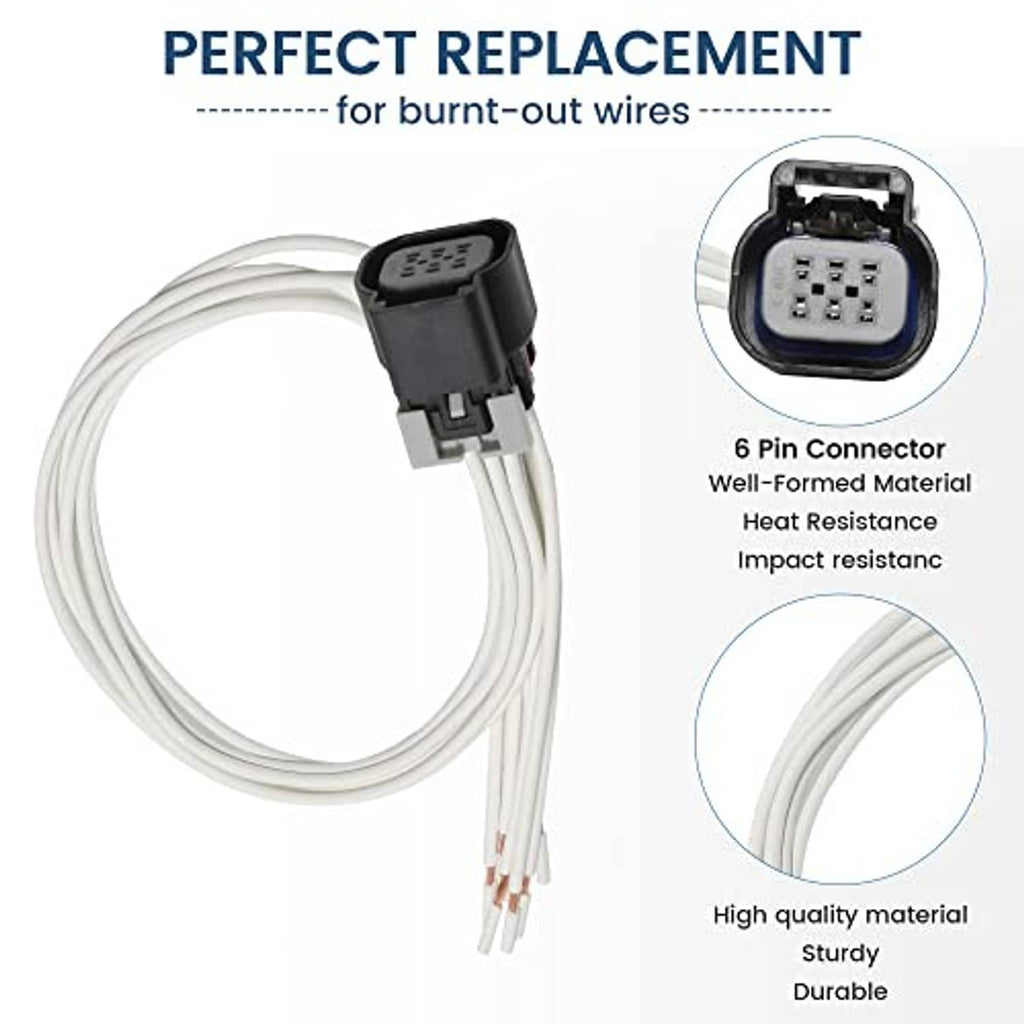 Throttle body pigtail wiring harness with black 6-pin connector and white lead wires
