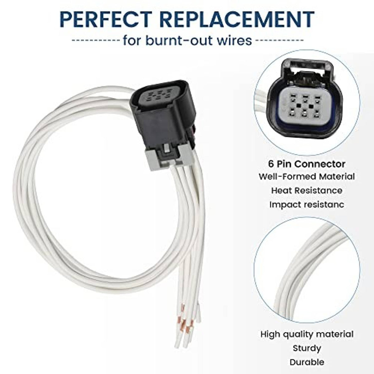 Throttle body pigtail wiring harness with black 6-pin connector and white lead wires