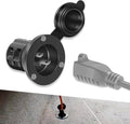 Black AC power port with watertight cover and mounting base for boat onboard chargers