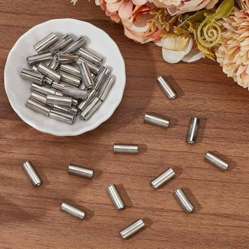 Silver stainless steel round connector nuts, short cylindrical threaded pieces