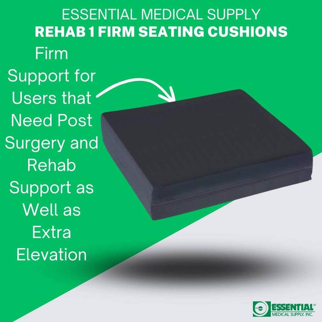 Black firm seating foam cushion, low-profile rectangular block.