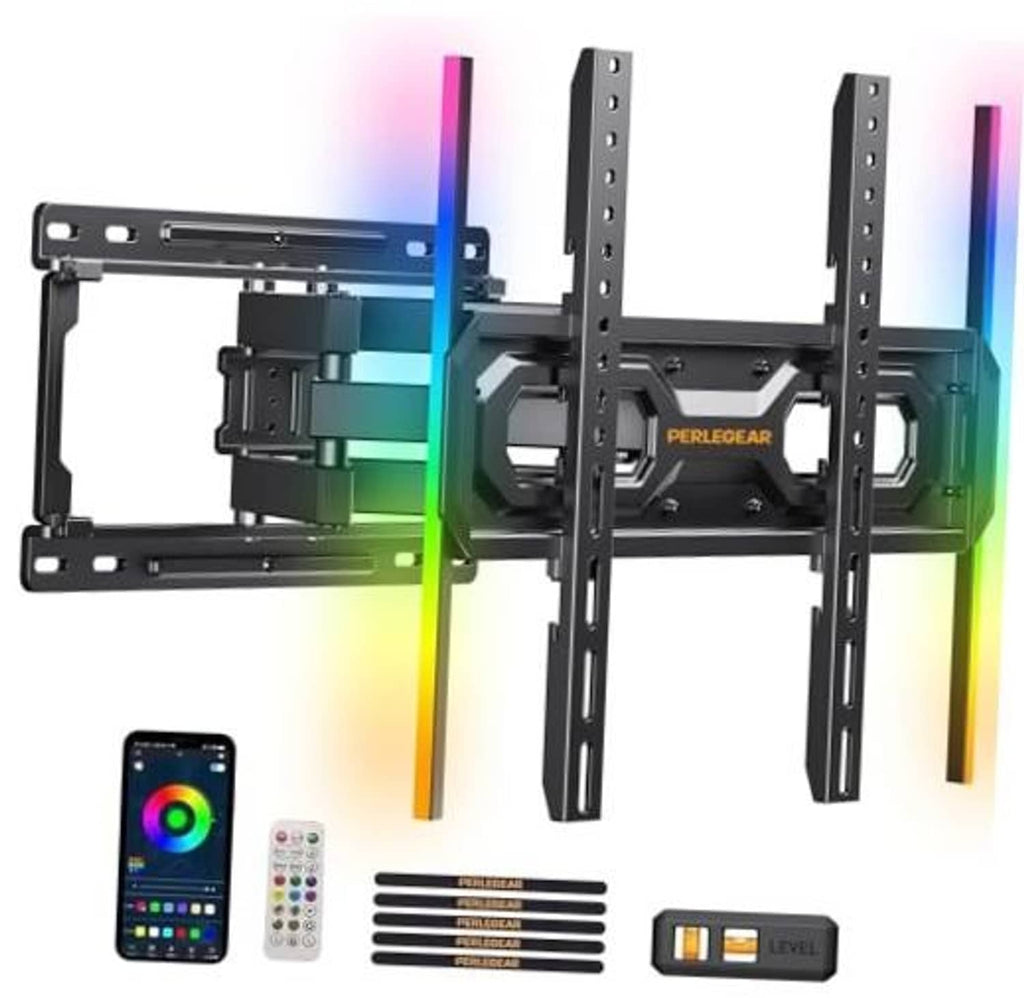 Full-motion TV wall mount bracket with VESA holes and extendable arms