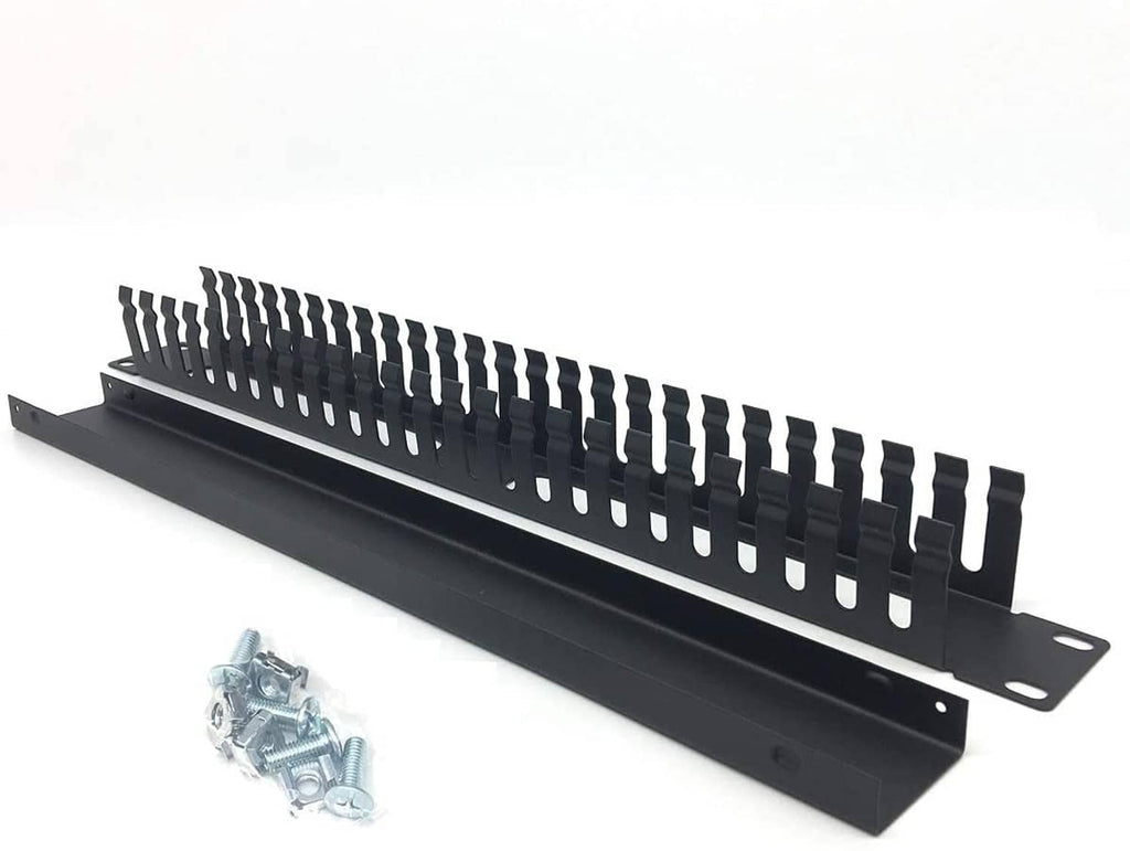 Two-pack black 1U cable managers, 19 in, vented finger slots and mounting holes