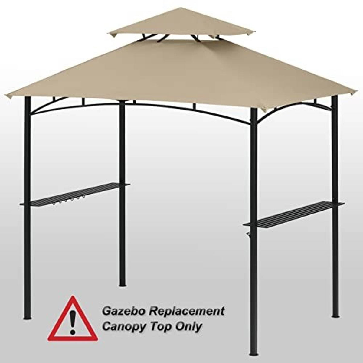 Beige double-tier grill gazebo canopy roof for replacement, black frame