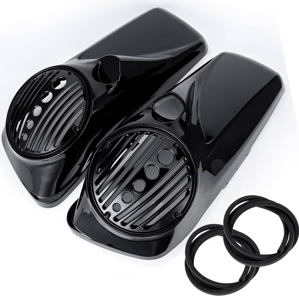 Black speaker lids set with vented grille panels and black rubber trim rings