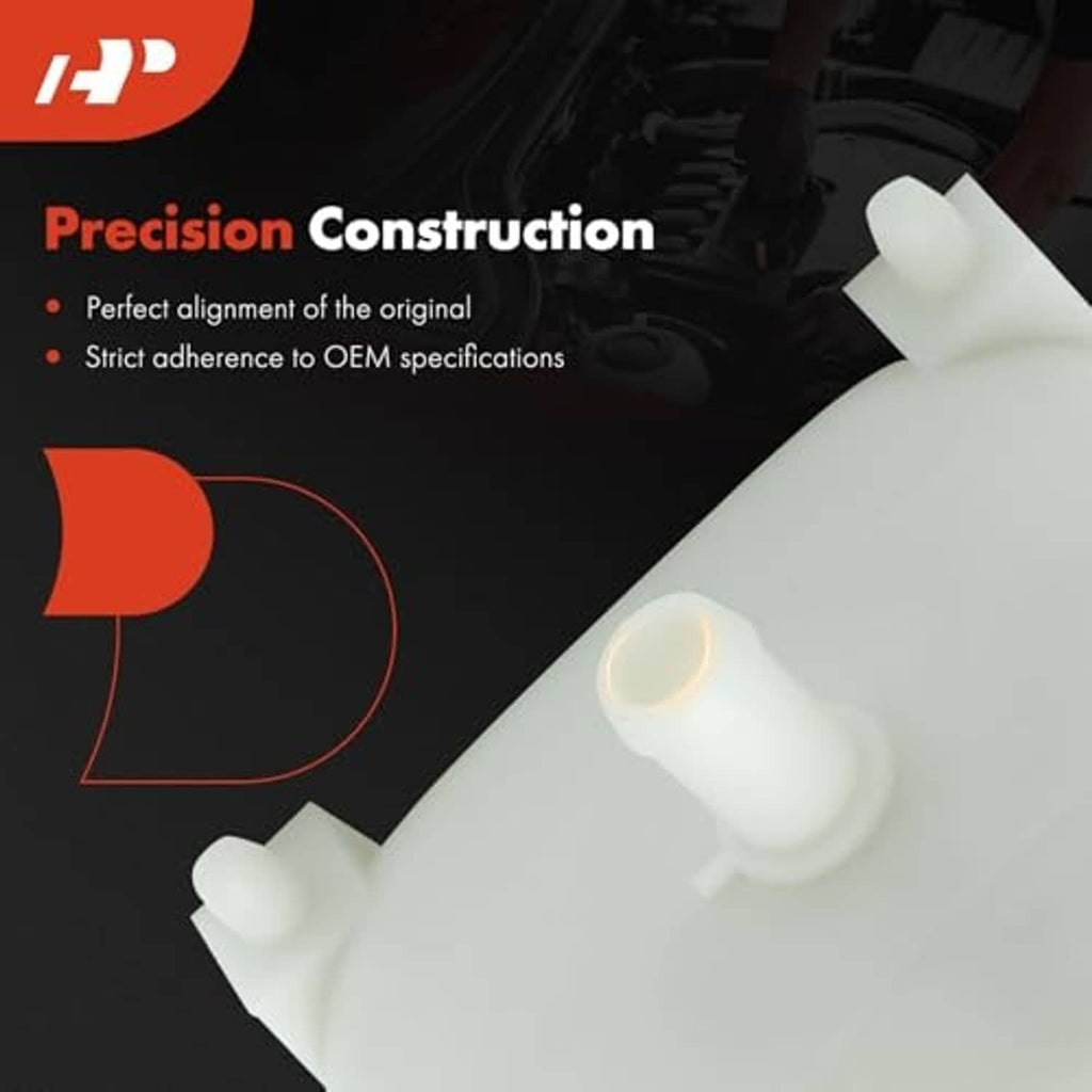 White coolant overflow reservoir tank with small outlet spout and side port