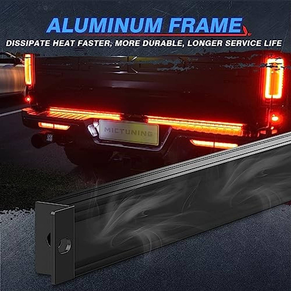 Aluminum-framed LED light bar with bright amber glow and side marker illumination