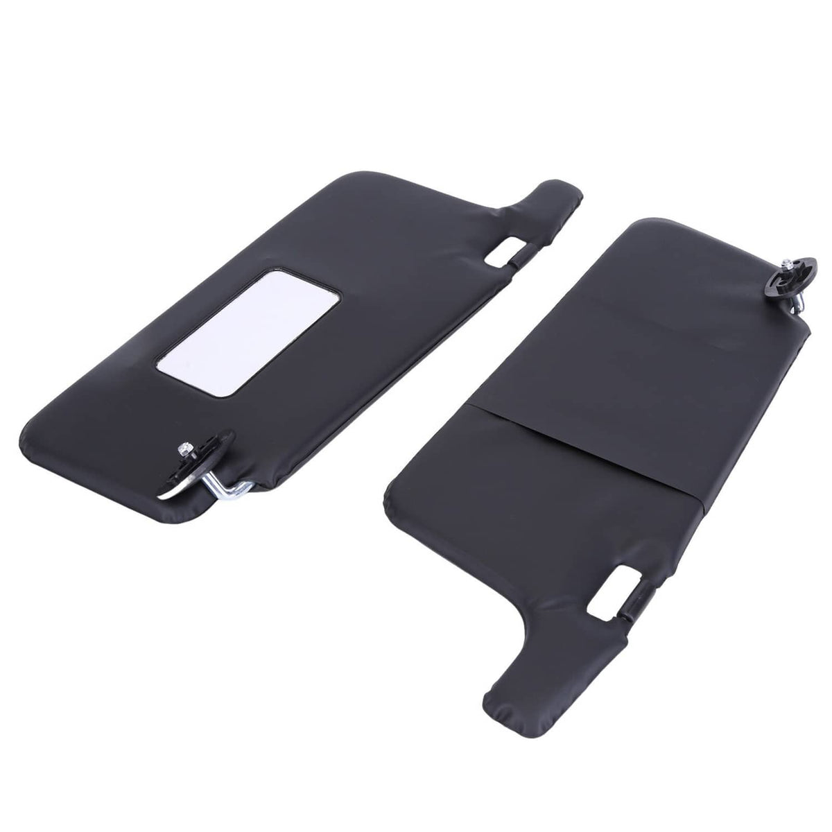 Black sun visors set, side-by-side view with rectangular windows and mounting hardware