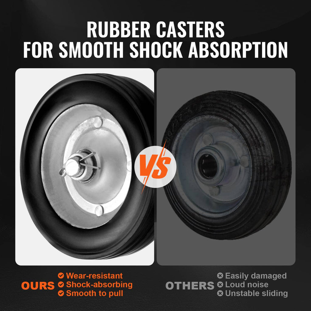 Sliding gate caster kit with rubber caster wheels and metal hubs, side-by-side