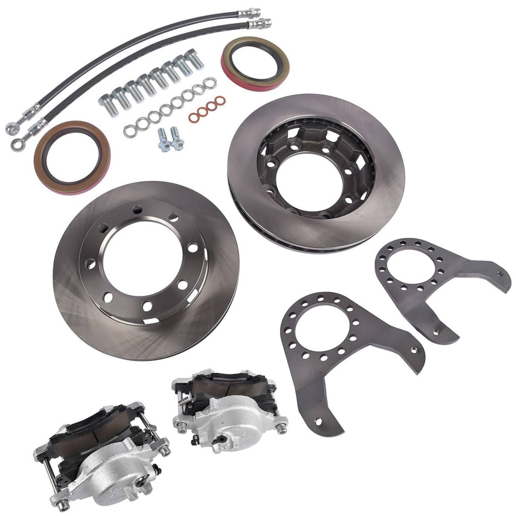 Complete disc brake conversion kit parts kit: rotors, brackets, calipers, and mounting hardware